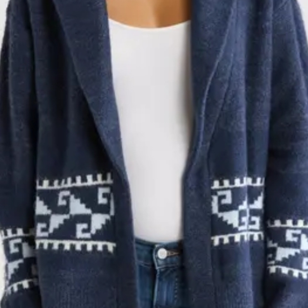 Lucky Brand Navy Blue Cardigan with White Pattern